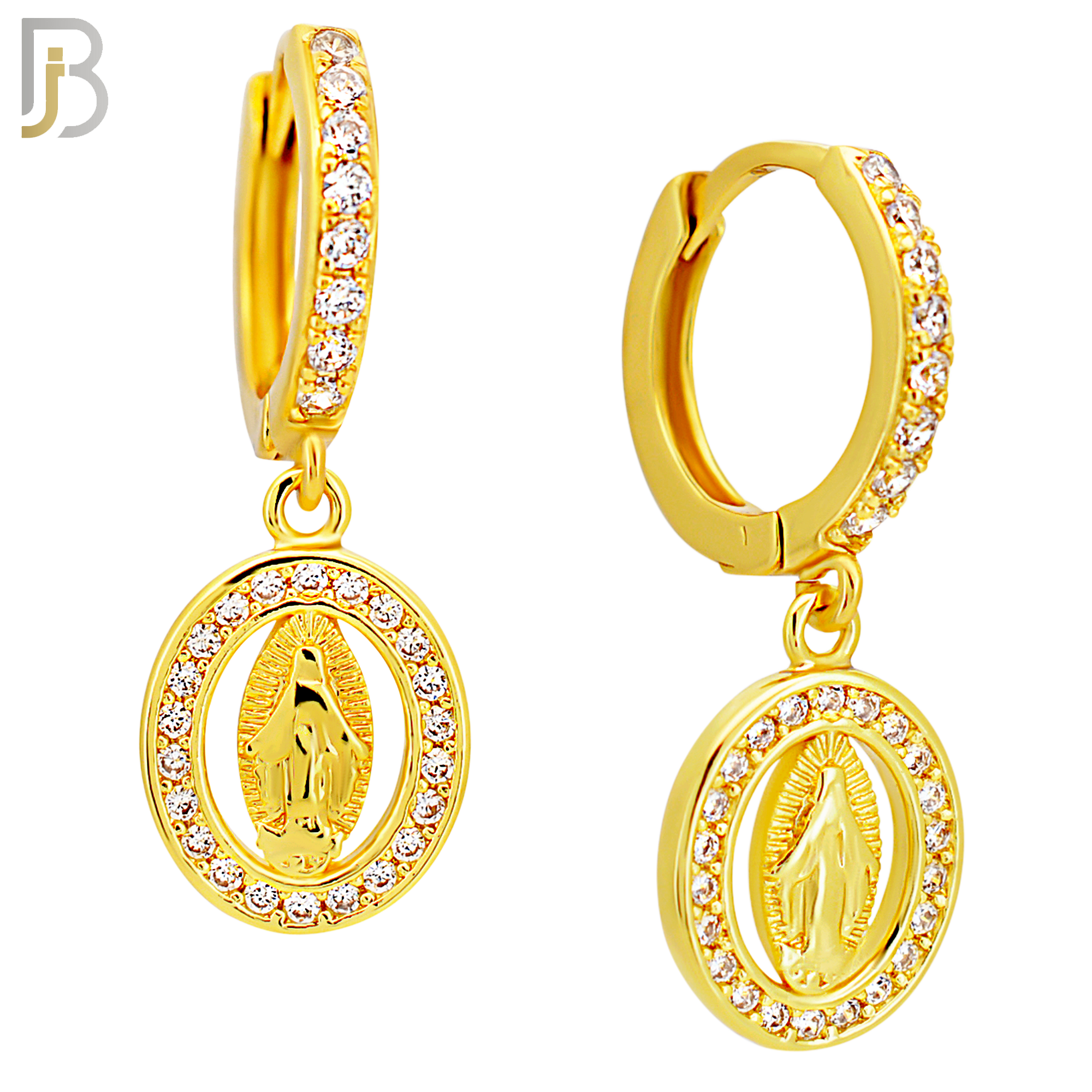 ES505 - 316L Stainless Steel Dangling Oval Virgin Mary Huggies Earrings image 2