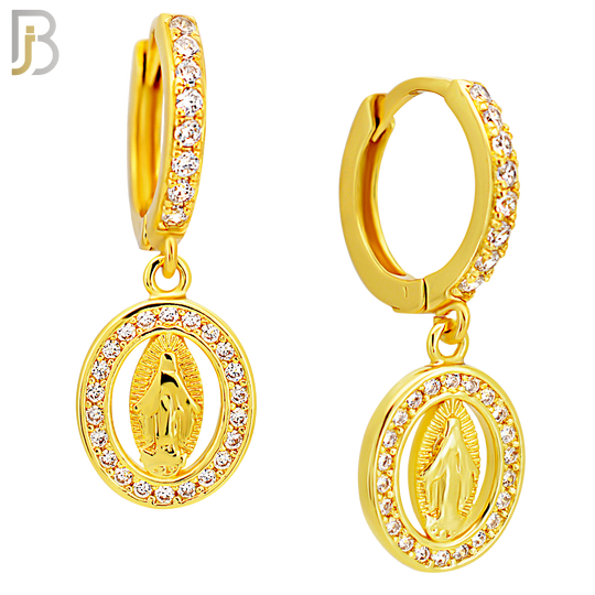 ES505 - 316L Stainless Steel Dangling Oval Virgin Mary Huggies Earrings image 2
