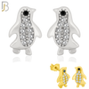 925-ES303 - .925 Sterling Silver Penguin with Zircon Design Stud Earrings image 0