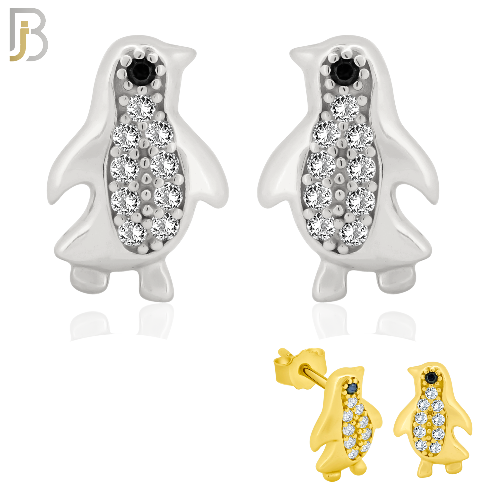 925-ES303 - .925 Sterling Silver Penguin with Zircon Design Stud Earrings image 0