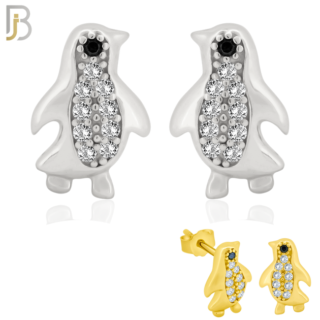 925-ES303 - .925 Sterling Silver Penguin with Zircon Design Stud Earrings image 0