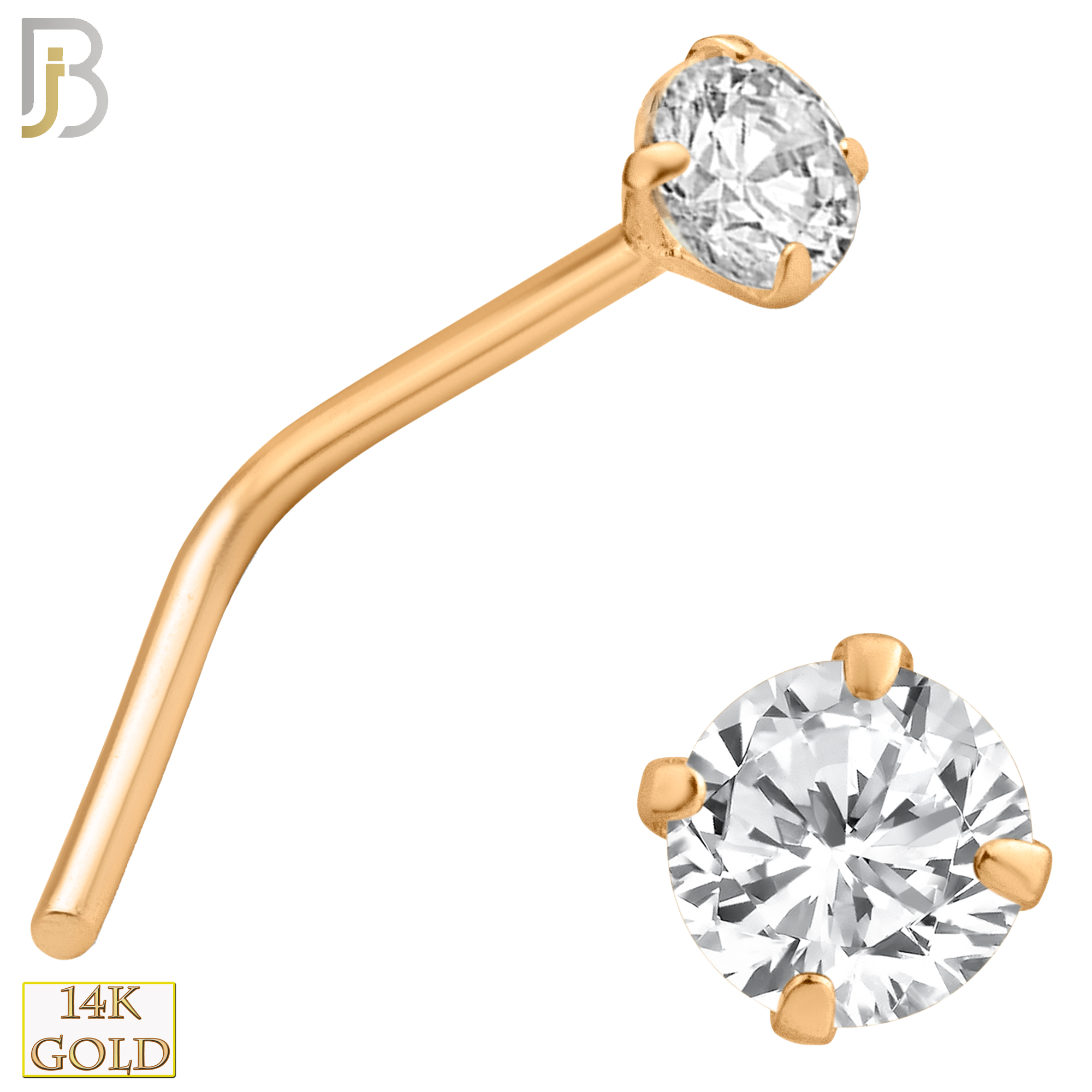 14-NR10CR-22 - 14k Solid Rose Gold 22g Prong Setting  Round Cubic Zircona L-Shape - 2.5mm image