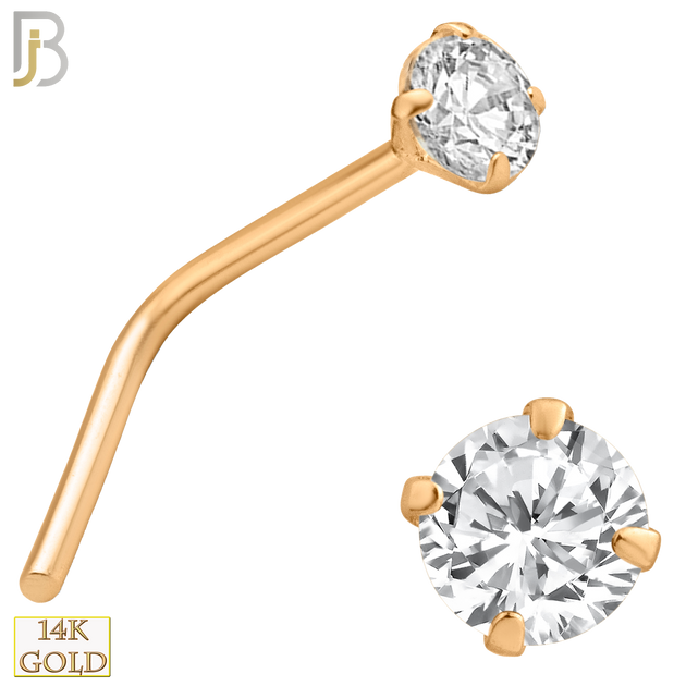 14-NR10CR-22 - 14k Solid Rose Gold 22g Prong Setting  Round Cubic Zircona L-Shape - 2.5mm image
