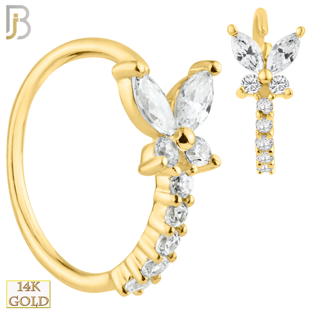 14-CT66D - 14K Solid Gold Natural Diamonds Butterfly Design with Line of Diamonds Nose Hoops image