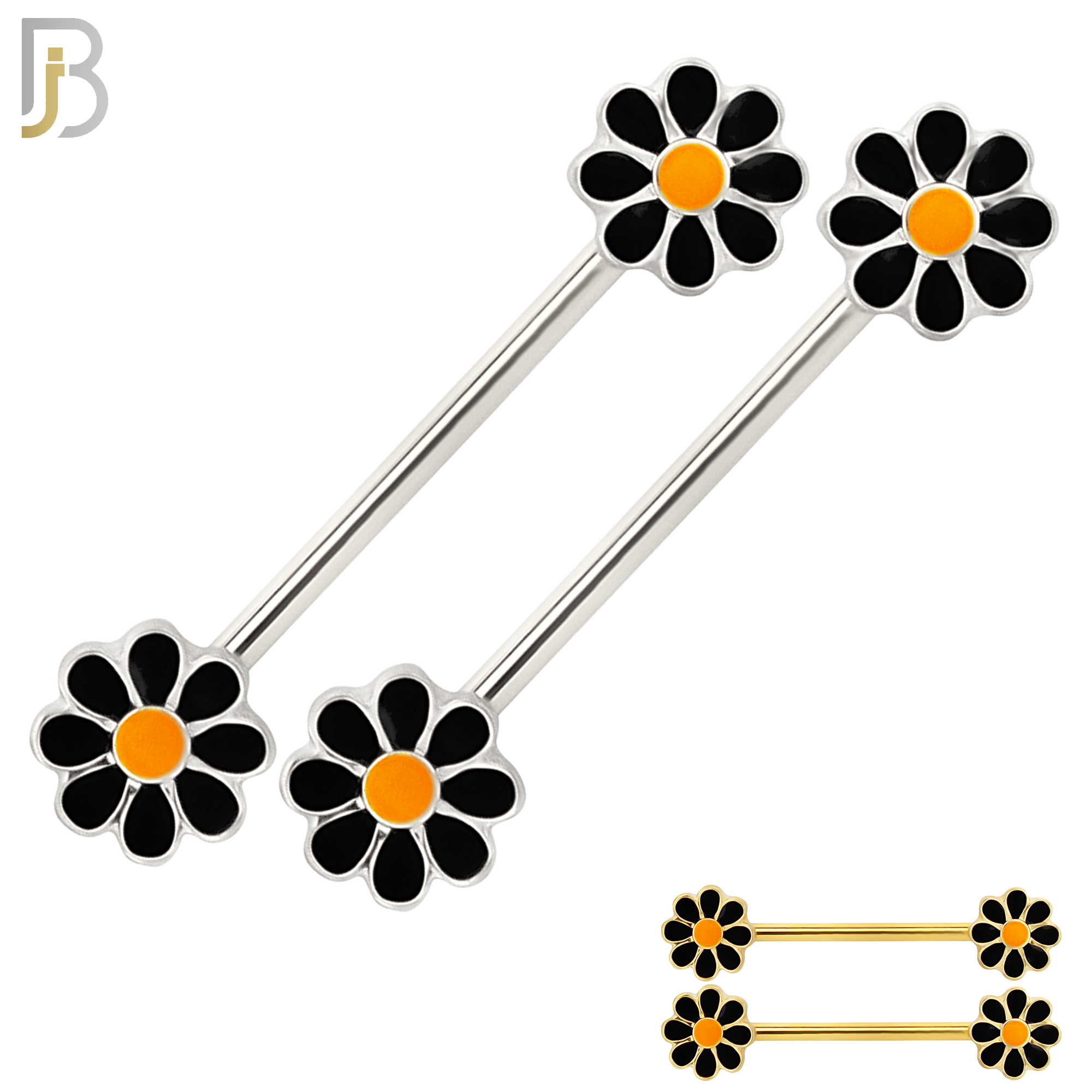 NP34 - 316L Surgical Steel Screw Flower  Daisy Design Nipple Ring Piercing Pair image 0