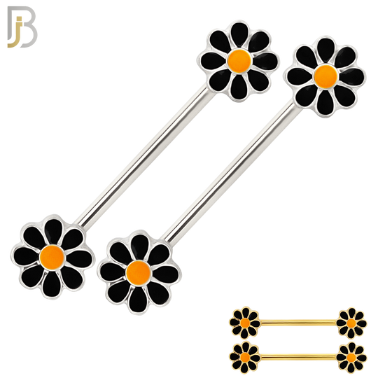 NP34 - 316L Surgical Steel Screw Flower  Daisy Design Nipple Ring Piercing Pair image 0