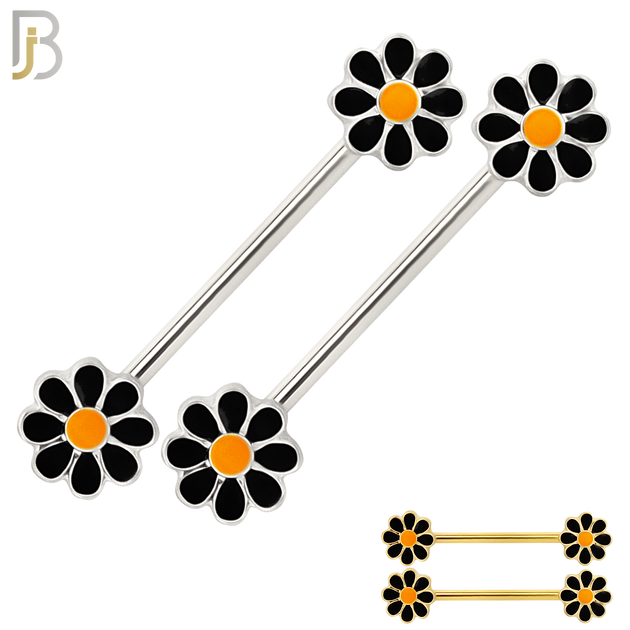 NP34 - 316L Surgical Steel Screw Flower  Daisy Design Nipple Ring Piercing Pair image 0