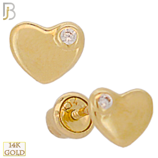 14-ES89 - 14k Solid Gold Heart Design with Zircon Earring Stud image 0