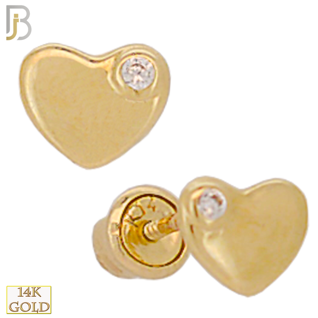 14-ES89 - 14k Solid Gold Heart Design with Zircon Earring Stud image 0