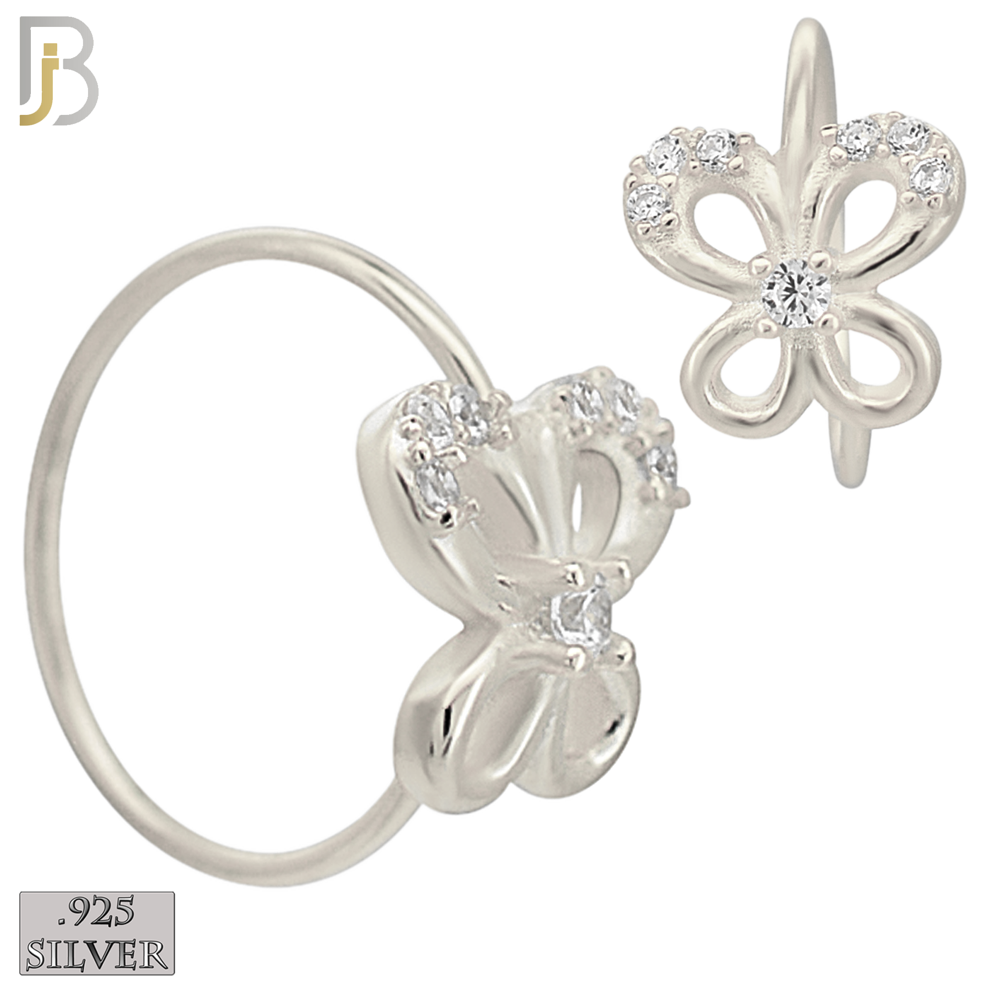 925-CT100 -  925 Sterling Silver Butterfly Hoops with Cubic Zirconia (Pack of 6) image 1