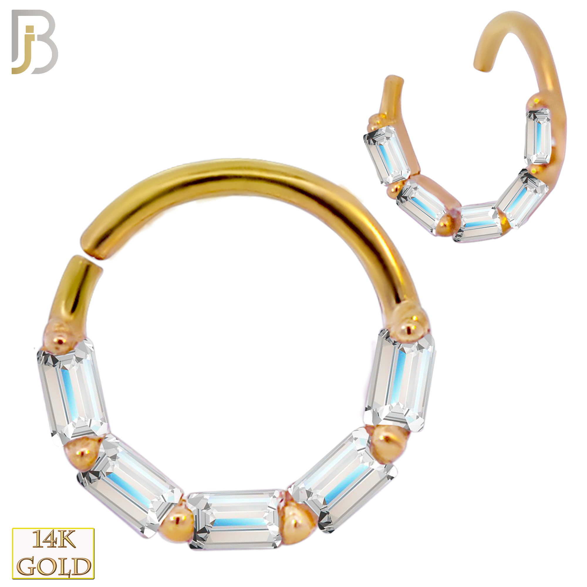 14-TH58 - 14k Yellow Gold 18g Thickness Twist to Open Hoops with Baguette CZ image 0