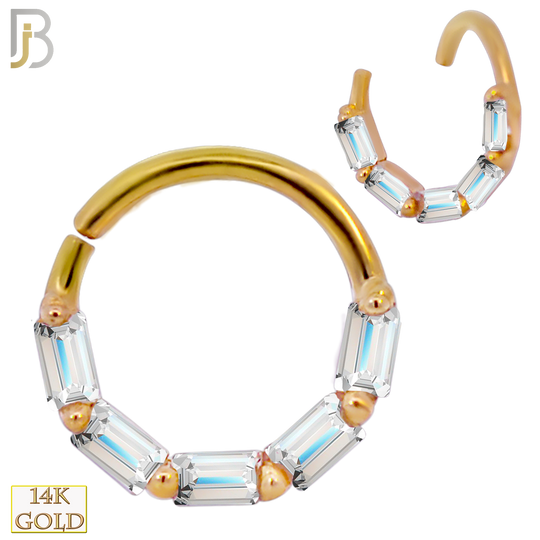 14-TH58 - 14k Yellow Gold 18g Thickness Twist to Open Hoops with Baguette CZ image 0