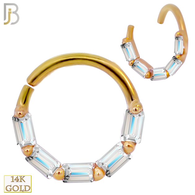 14-TH58 - 14k Yellow Gold 18g Thickness Twist to Open Hoops with Baguette CZ image 0
