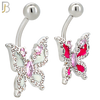 NB126 - 316L Surgical Steel Butterfly with Fuchsia Enamel Wings and Pink Marquise CZ Center image 0
