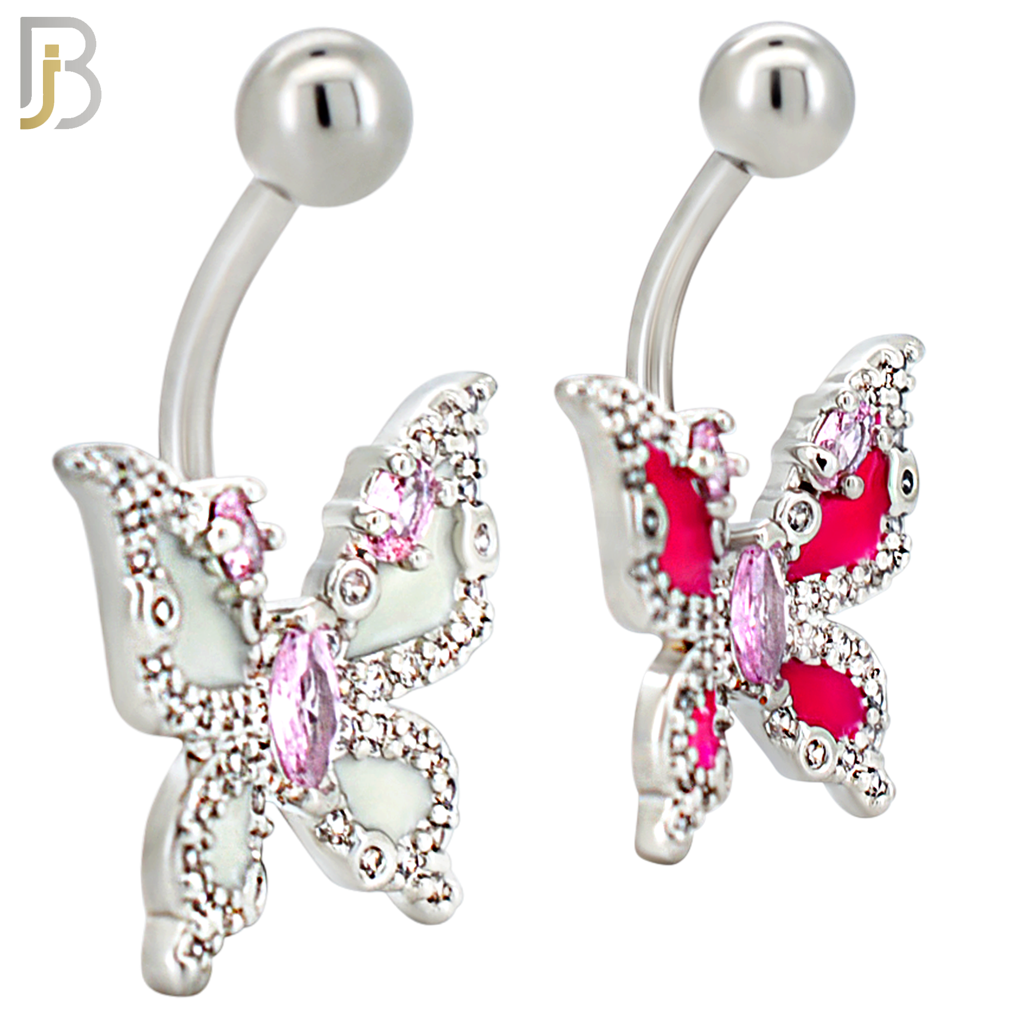 NB126 - 316L Surgical Steel Butterfly with Fuchsia Enamel Wings and Pink Marquise CZ Center image 0