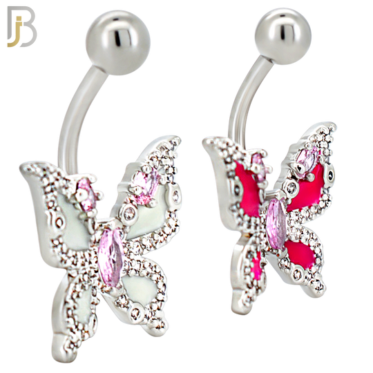 NB126 - 316L Surgical Steel Butterfly with Fuchsia Enamel Wings and Pink Marquise CZ Center image 0