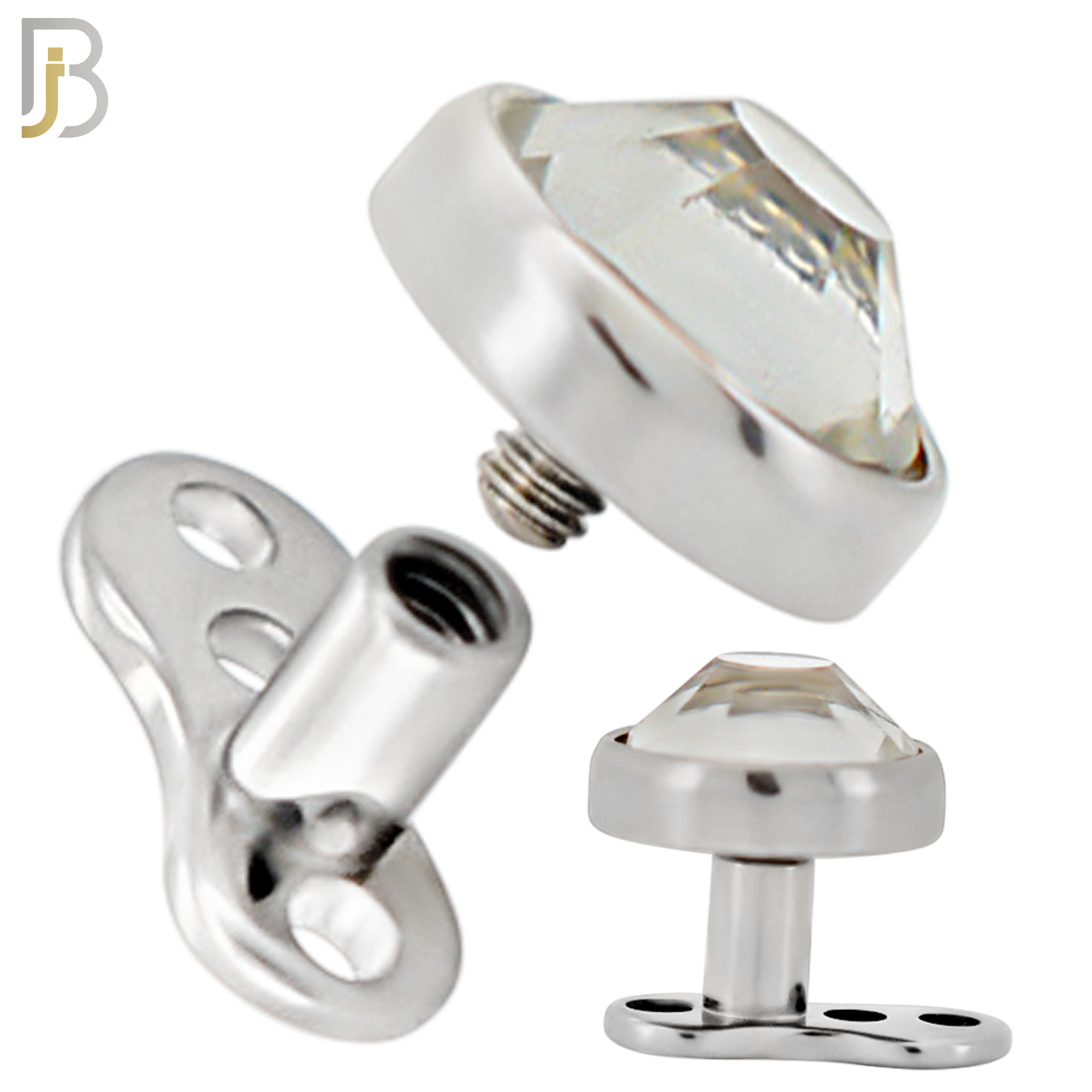 G23-DM03SC - G23 Titanium 14g Anchor with Surgical Steel Clear CZ in Bezel Setting Dermal Top (PACK OF 6) image 6