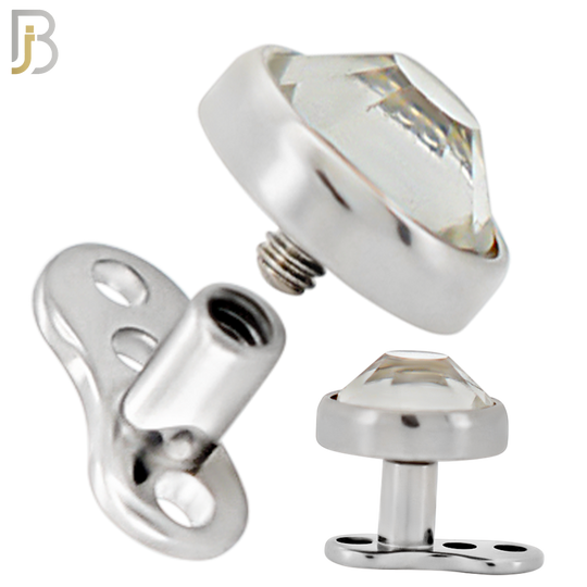 G23-DM03SC - G23 Titanium 14g Anchor with Surgical Steel Clear CZ in Bezel Setting Dermal Top (PACK OF 6) image 6