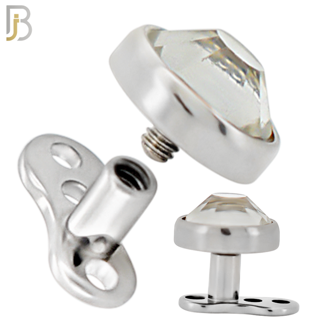 G23-DM03SC - G23 Titanium 14g Anchor with Surgical Steel Clear CZ in Bezel Setting Dermal Top (PACK OF 6) image 6