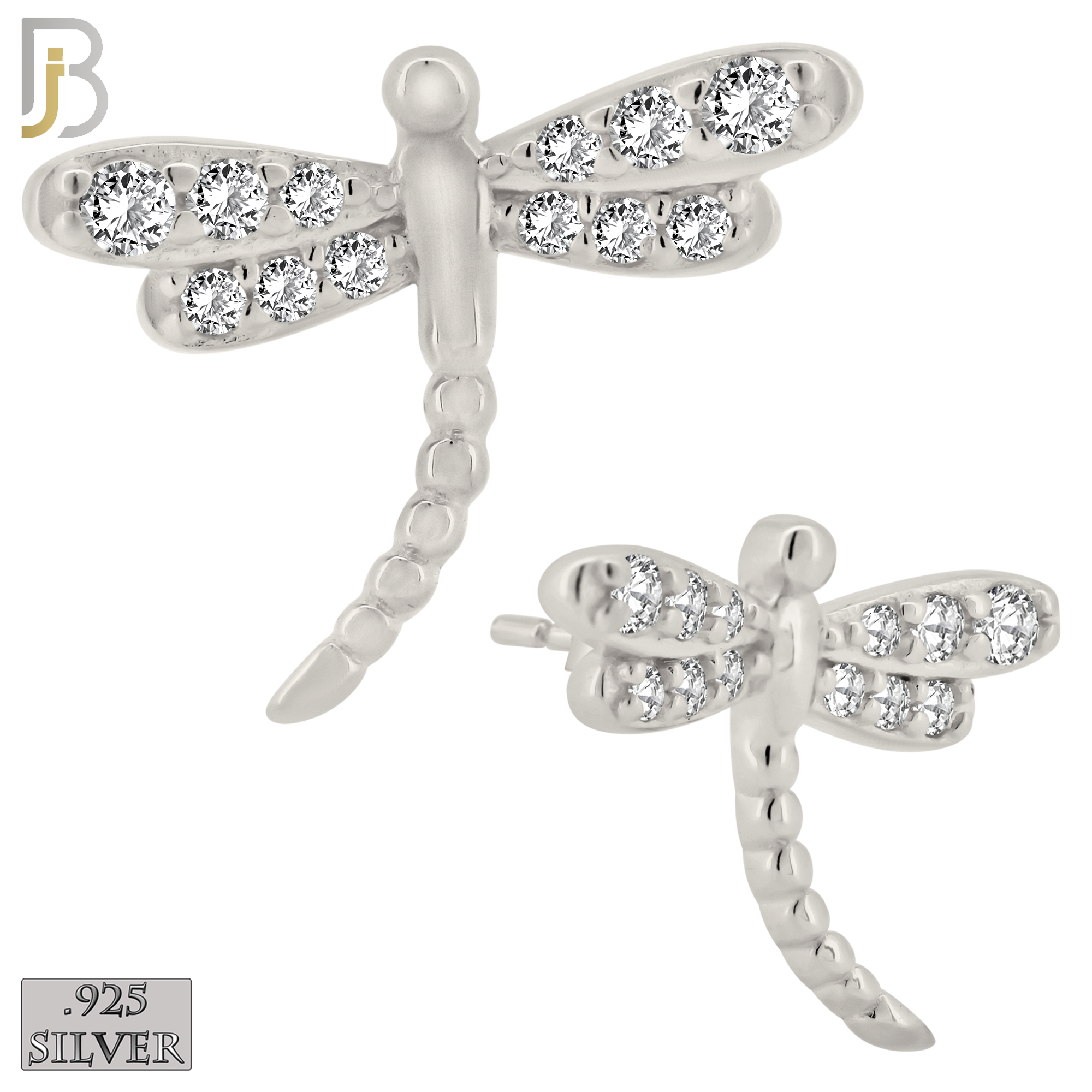 925-ES360 - .925 Sterling Silver Dragon Fly with CZ Stud Earrings image 1