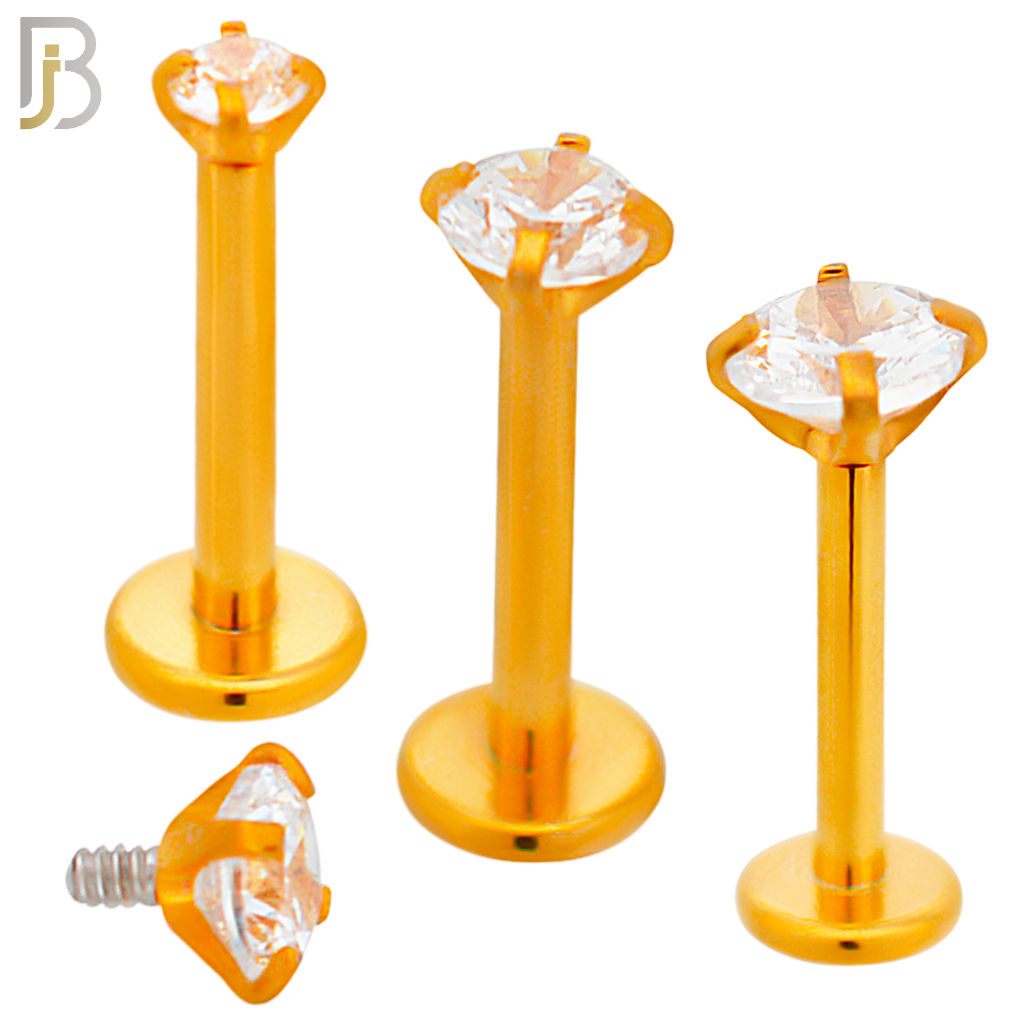 LB14RC16 - 16g 316L Surgical Steel Rose Gold Plated Bar Prong Setting  Zircon Internally Threaded Labret (PACK OF 6) image 0