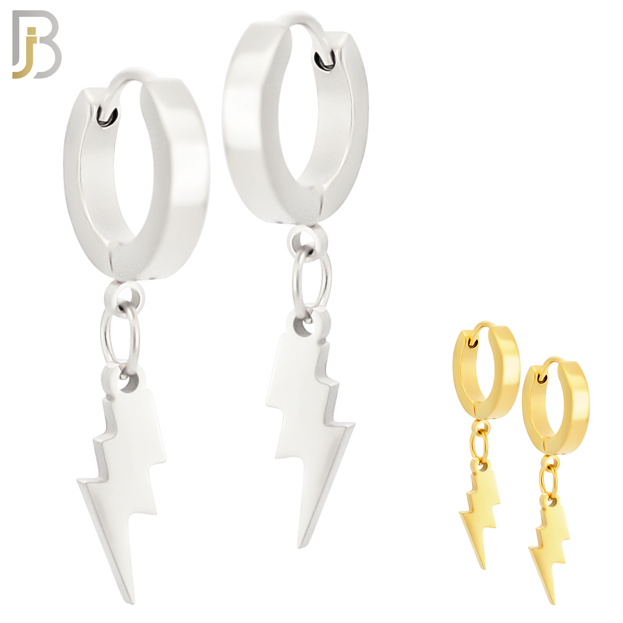 ES133 - Stainless Steel Huggies Hoops Earrings with Dangle Lightning Bolt image 0