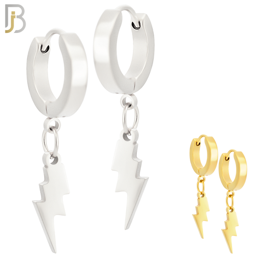 ES133 - Stainless Steel Huggies Hoops Earrings with Dangle Lightning Bolt image 0