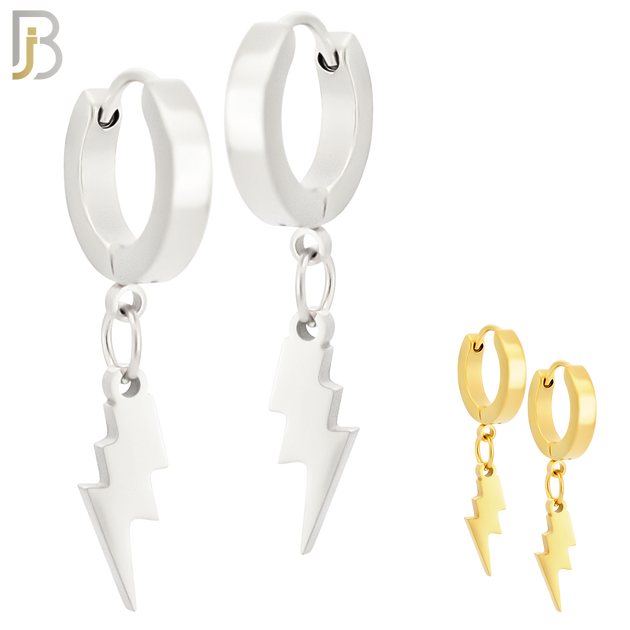 ES133 - Stainless Steel Huggies Hoops Earrings with Dangle Lightning Bolt image 0