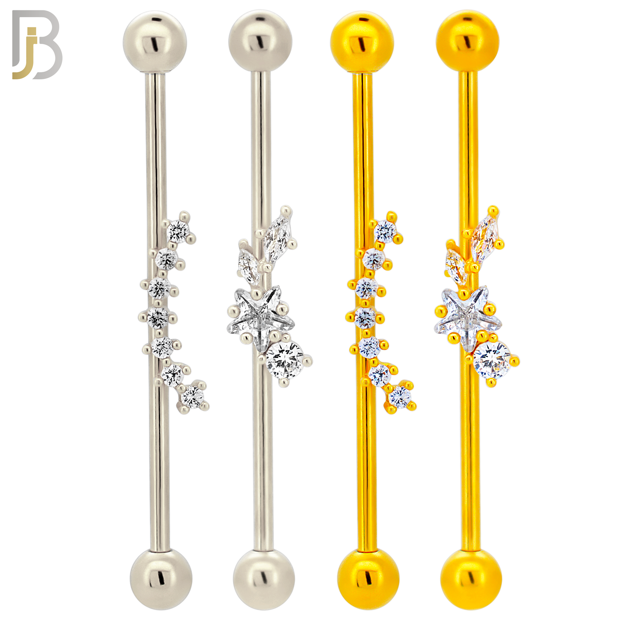 PK-BB57 - 316L Surgical Steel Screw Bar with Two Design Industrial Barbell in Steel & Gold Plated Colors Pack of 16 pcs image 2