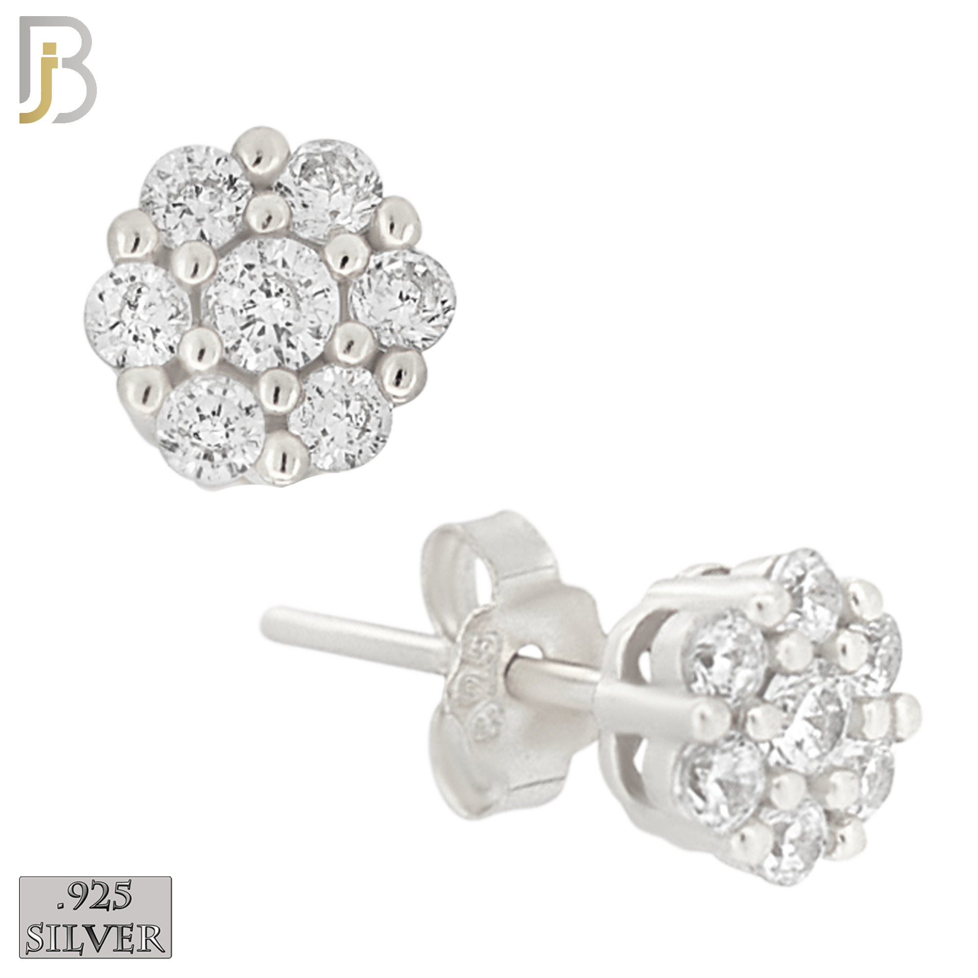 925-ES488S - 925 Sterling Silver Round Flower Push Back Stud Earring image 0