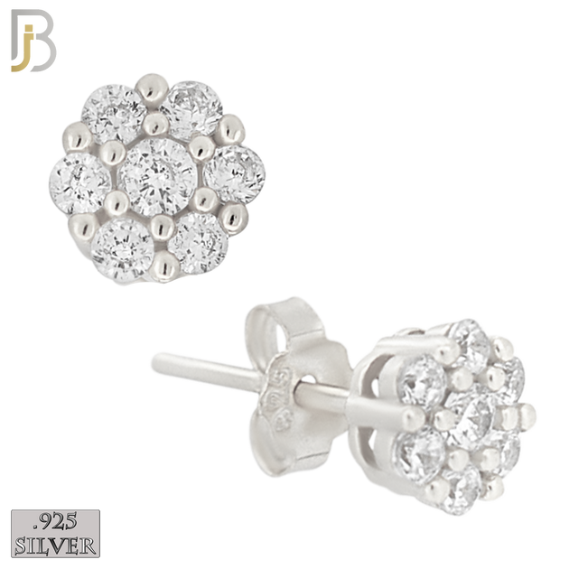 925-ES488S - 925 Sterling Silver Round Flower Push Back Stud Earring image 0