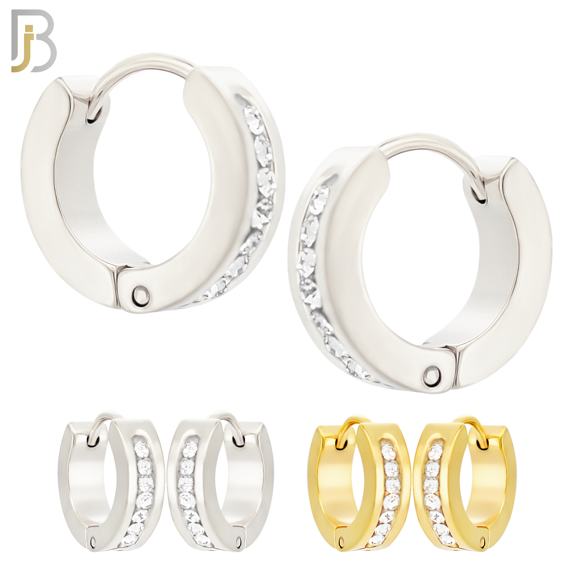 ES358 - 316L Stainless Steel Huggies Earring with 7 Round Cubic Zirconia in Channel Setting image 0