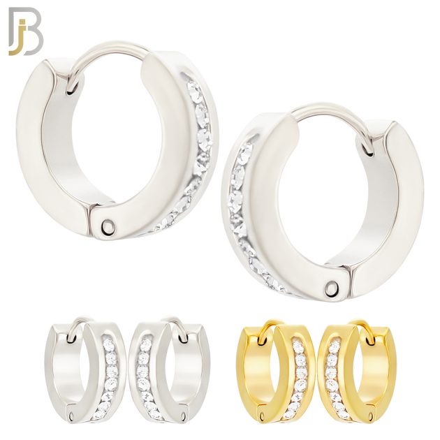 ES358 - 316L Stainless Steel Huggies Earring with 7 Round Cubic Zirconia in Channel Setting image 0