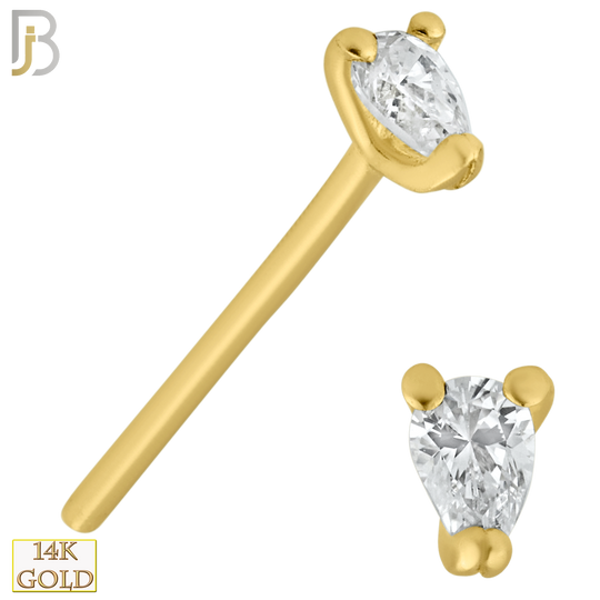 14-NR32S- 14k Solid Gold "Bend It Yourself" Straight Nose Ring with Tear Drop Shape CZ in Prong Setting image 0