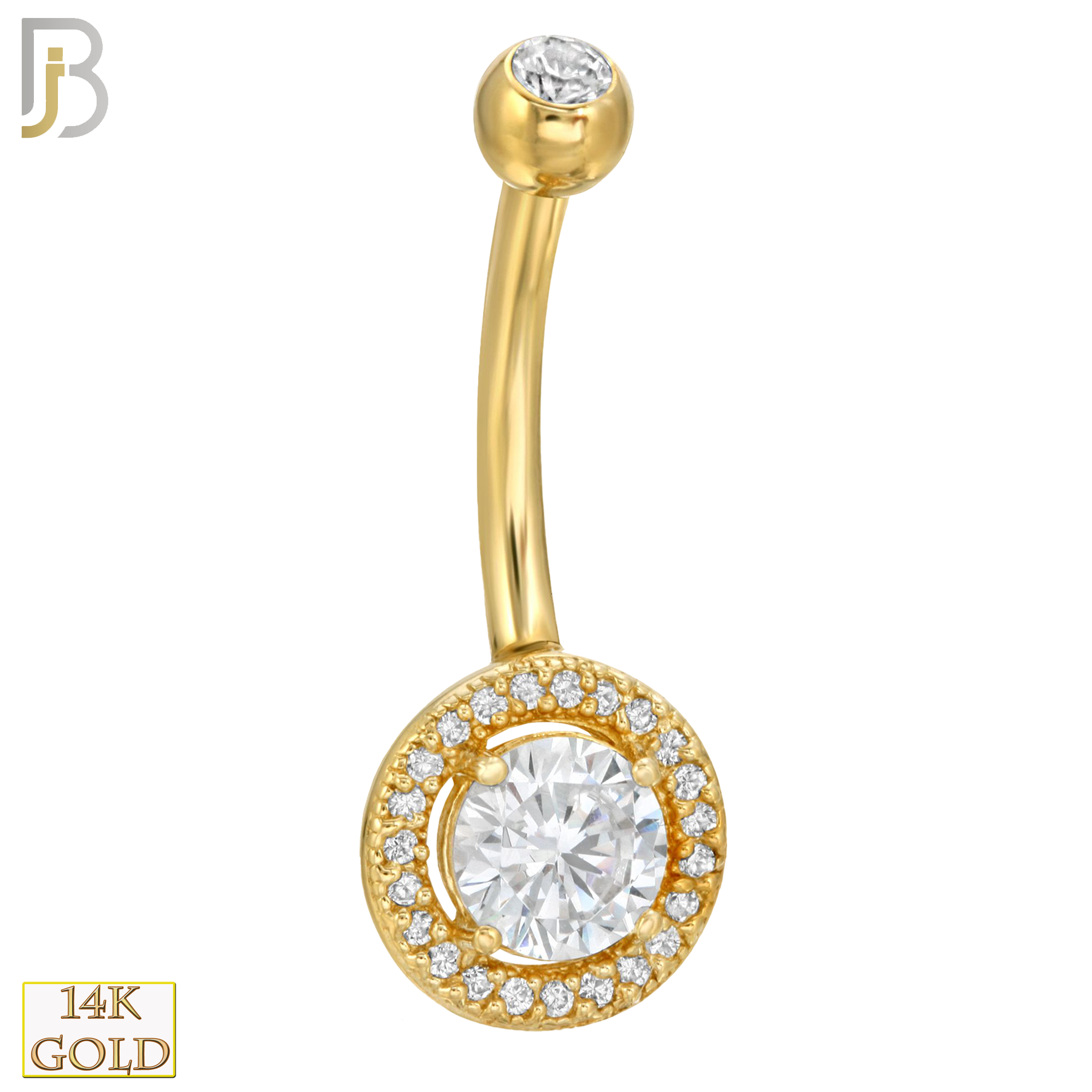 14-NB11 - 14k Solid Gold Banana Belly Ring with Round CZ Design image 0