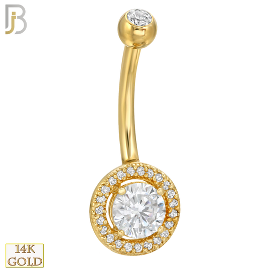 14-NB11 - 14k Solid Gold Banana Belly Ring with Round CZ Design image 0