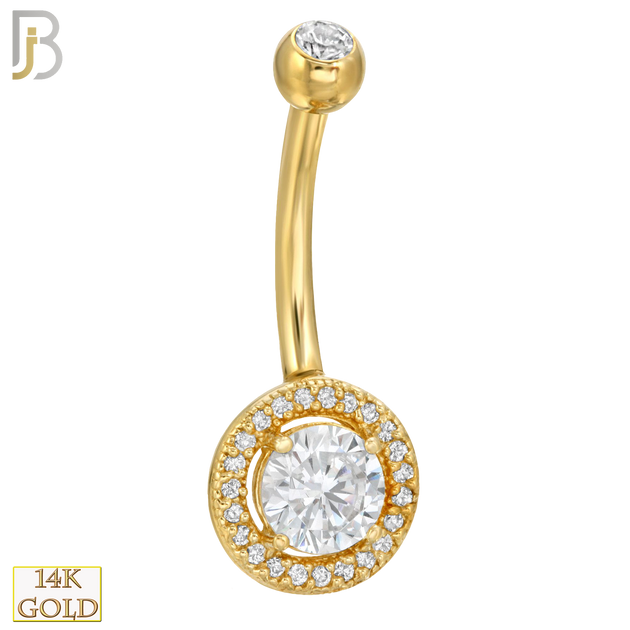 14-NB11 - 14k Solid Gold Banana Belly Ring with Round CZ Design image 0