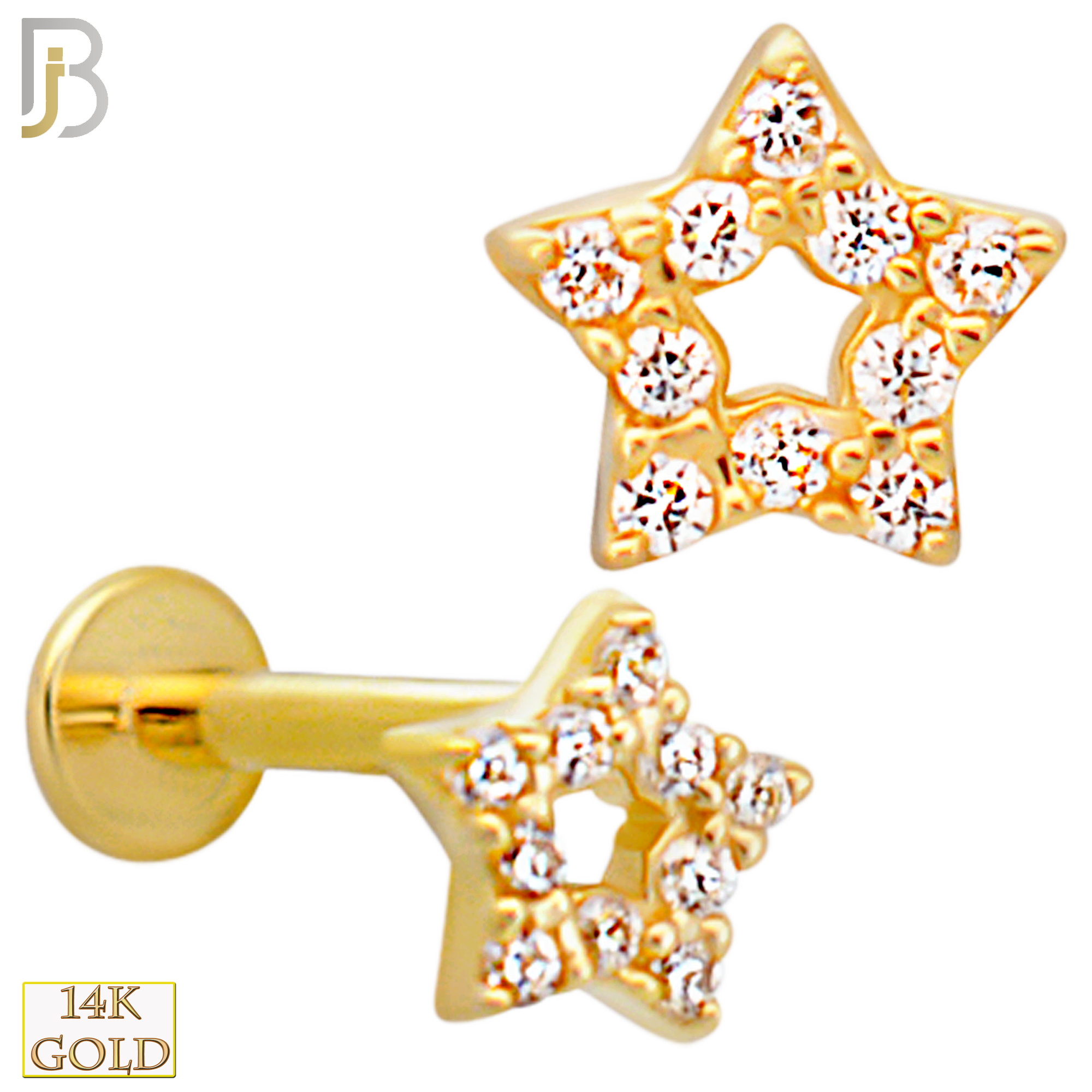 14-LB104 - 14k Yellow Gold Hollow Star with Multi CZ Labret image
