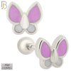 925-ES430 - Screw Ball Back - .925 Sterling Silver Pink & White Enamel Butterfly Earrings Stud image 0
