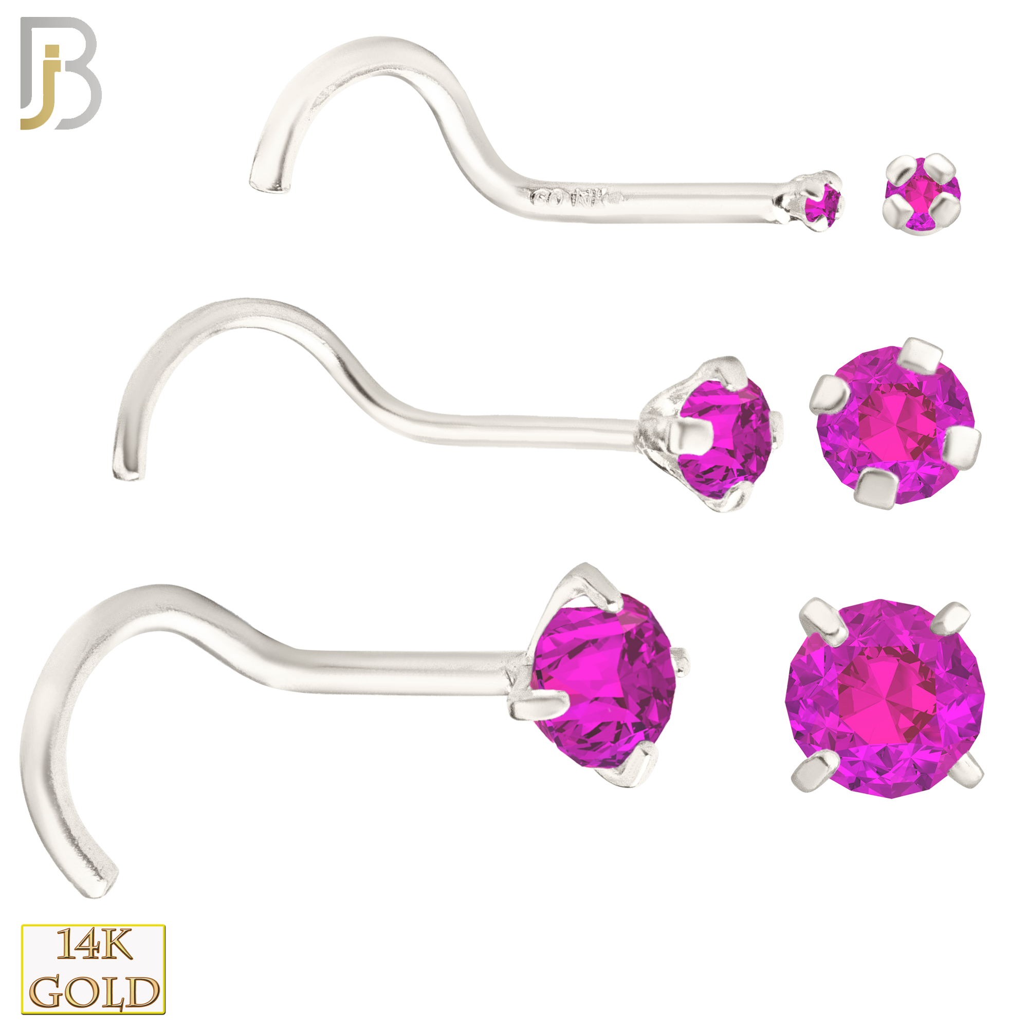 14-NR03CWP - 20g 14k White Gold Nose Screw with Pink Colored CZ image 0