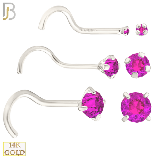 14-NR03CWP - 20g 14k White Gold Nose Screw with Pink Colored CZ image 0