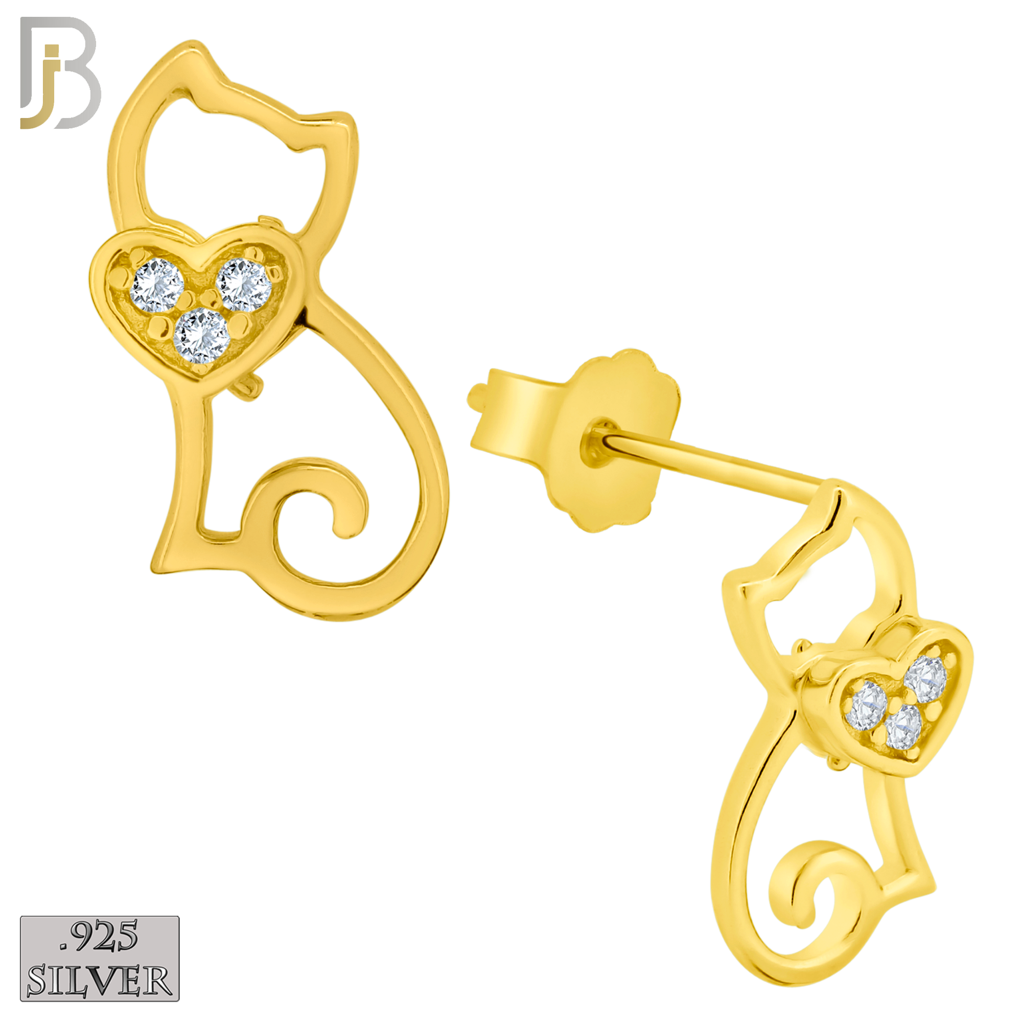 925-ES222 – .925 Sterling Silver Cat Heart Earring Stud with Zircon image 2