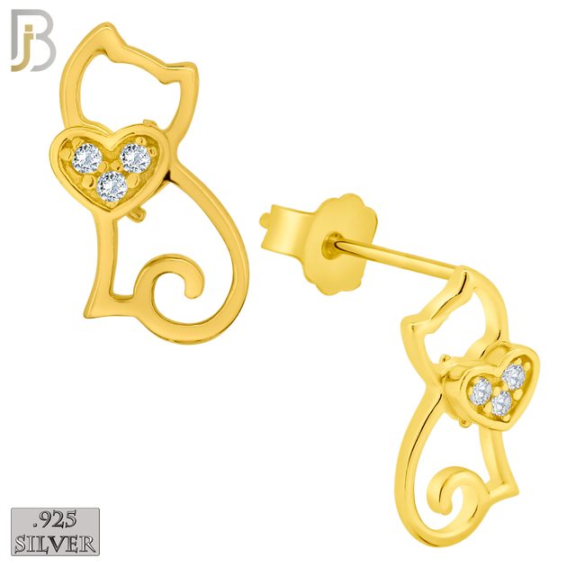 925-ES222 – .925 Sterling Silver Cat Heart Earring Stud with Zircon image 2