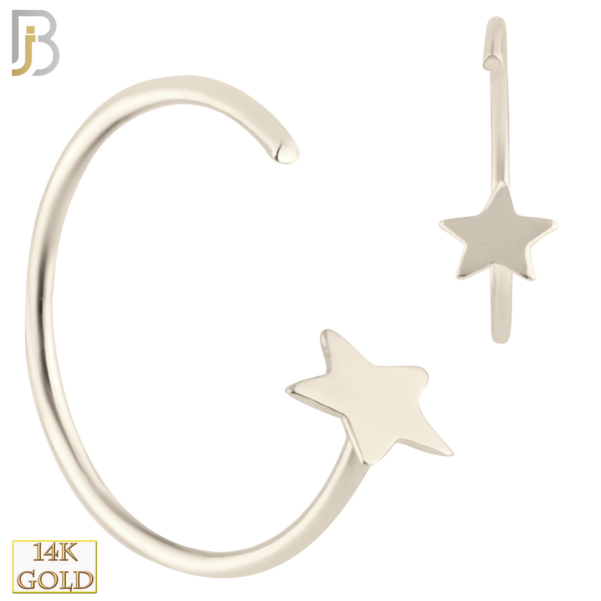 14-CT42 - 14k Solid Gold Plain Star Halfmoon Hoops Piercing image 1