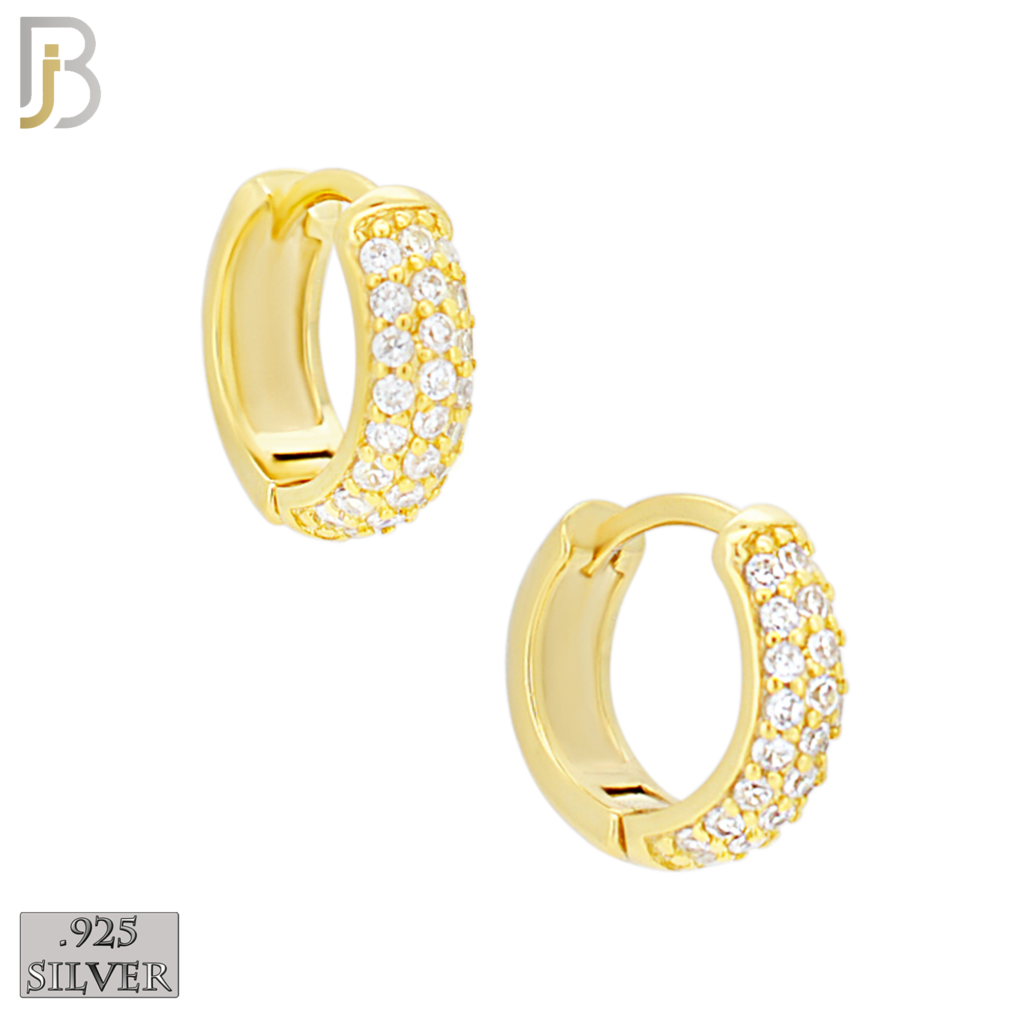 ES483 - 925 Sterling Silver 3 Rows CZ Studded Huggies Earrings image 1