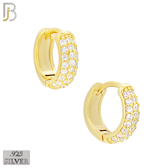 ES483 - 925 Sterling Silver 3 Rows CZ Studded Huggies Earrings image 1