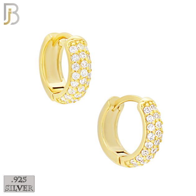 ES483 - 925 Sterling Silver 3 Rows CZ Studded Huggies Earrings image 1