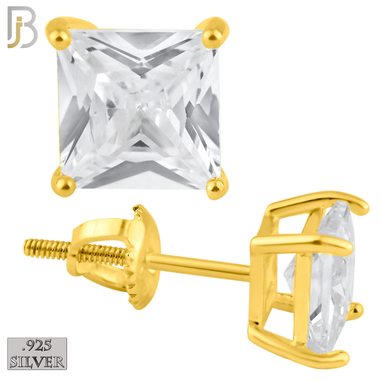 925-ES80-GC - .925 Sterling Silver Screw Back Stud Earrings with Square Clear Zircon in Casting Prong Setting image 0
