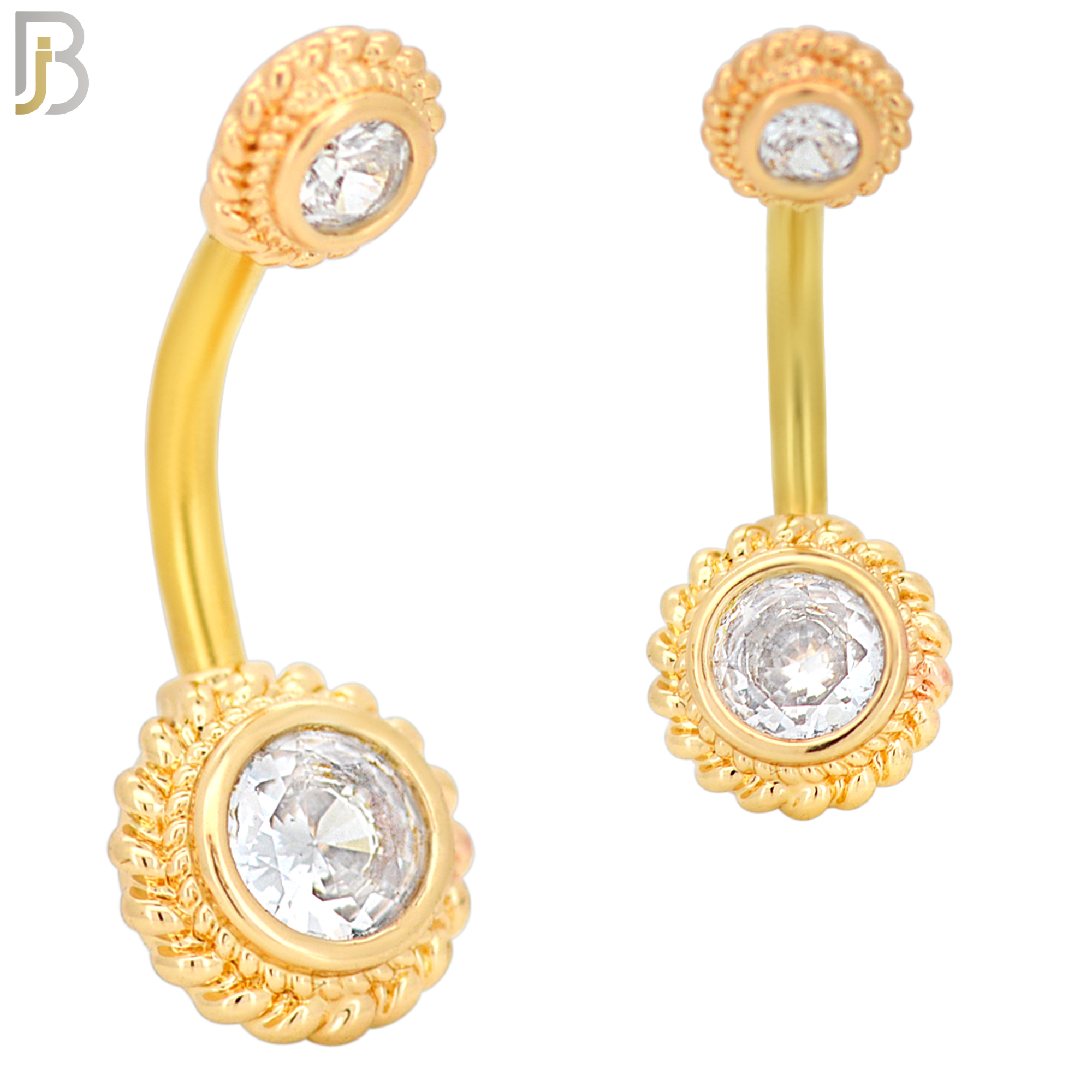 NB28 - 316L Stainless Steel Round Flower with CZ  Banana Belly Navel Ring image 2