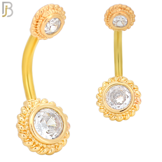NB28 - 316L Stainless Steel Round Flower with CZ  Banana Belly Navel Ring image 2